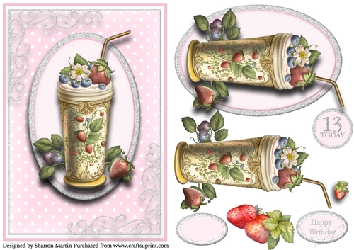 A5 So Smoothies.. 7 - 13th Birthday Cad Front with Topper, Decoupage & Sentiments 