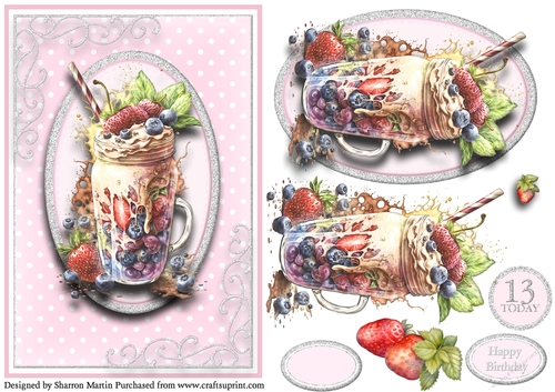 A5 So Smoothies..9 - 13th Birthday Cad Front with Topper, Decoupage & Sentiments 