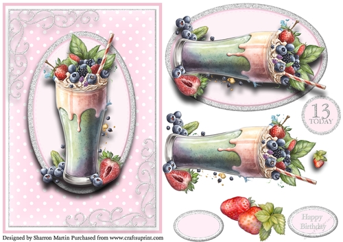 A5 So Smoothies..10 - 13th Birthday Cad Front with Topper, Decoupage & Sentiments 