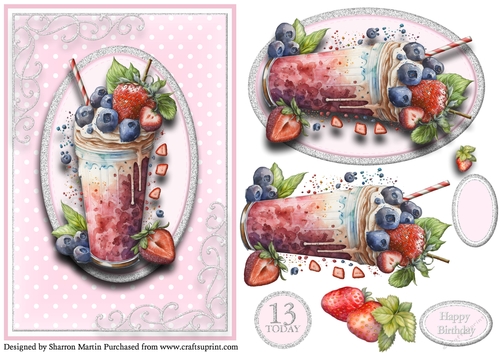 A5 So Smoothies..11 - 13th Birthday Cad Front with Topper, Decoupage & Sentiments 