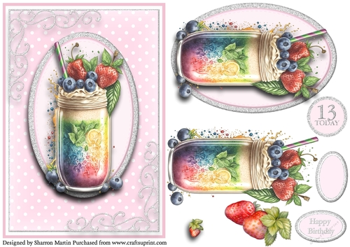 A5 So Smoothies..13 - 13th Birthday Cad Front with Topper, Decoupage & Sentiments 