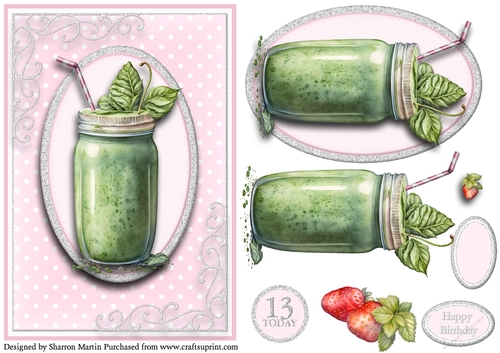 A5 So Smoothies..14 - 13th Birthday Cad Front with Topper, Decoupage & Sentiments 