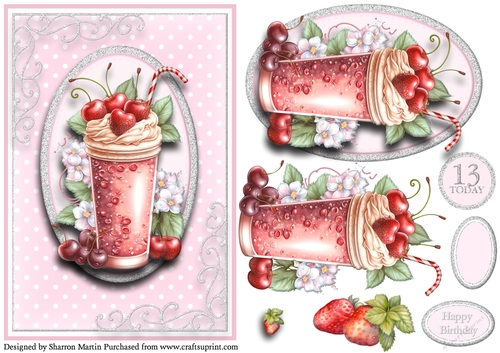 A5 So Smoothies..15 - 13th Birthday Cad Front with Topper, Decoupage & Sentiments 