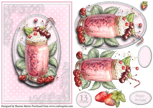 A5 So Smoothies..16 - 13th Birthday Cad Front with Topper, Decoupage & Sentiments 