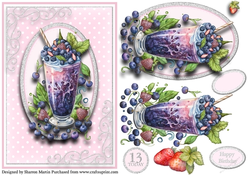 A5 So Smoothies..17 - 13th Birthday Cad Front with Topper, Decoupage & Sentiments 