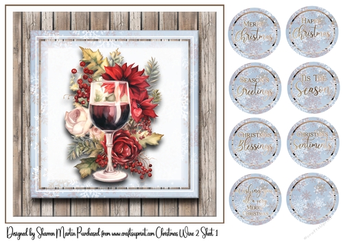 8x8 Christmas Wine 2 Card Front and Sentiments 