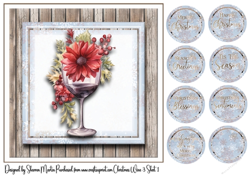 8x8 Christmas Wine 3 Card Front and Sentiments 