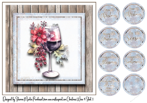 8x8 Christmas Wine 4 Card Front and Sentiments 