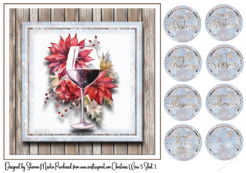 8x8 Christmas Wine 5 Card Front and Sentiments 