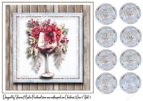 8x8 Christmas Wine 6 Card Front and Sentiments 
