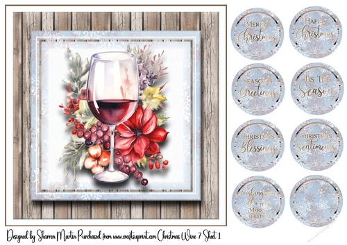 8x8 Christmas Wine 7 Card Front and Sentiments 