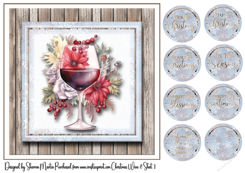8x8 Christmas Wine 8 Card Front and Sentiments 
