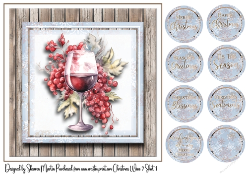 8x8 Christmas Wine 9 Card Front and Sentiments 
