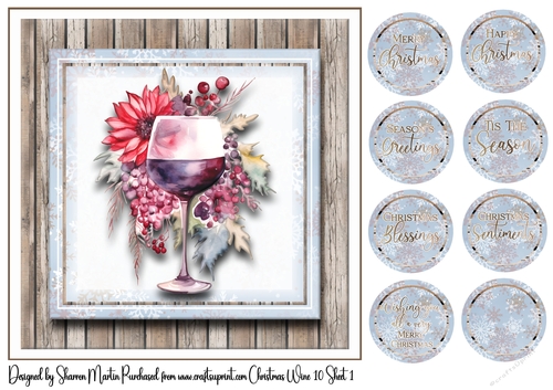 8x8 Christmas Wine 10 Card Front and Sentiments 