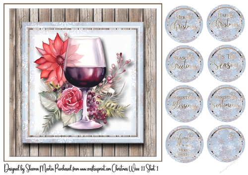 8x8 Christmas Wine 11 Card Front and Sentiments 