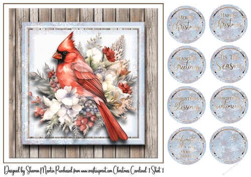 8x8 Christmas Cardinal 1 Card Front and Sentiments 