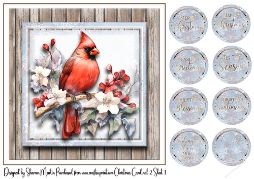 8x8 Christmas Cardinal 2 Card Front and Sentiments 