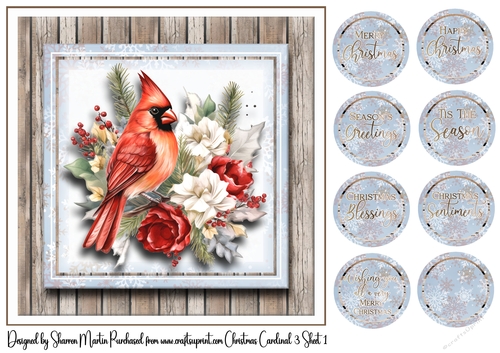 8x8 Christmas Cardinal 3 Card Front and Sentiments 