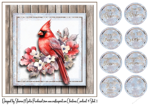 8x8 Christmas Cardinal 4 Card Front and Sentiments 