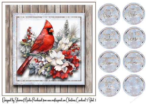 8x8 Christmas Cardinal 5 Card Front and Sentiments 