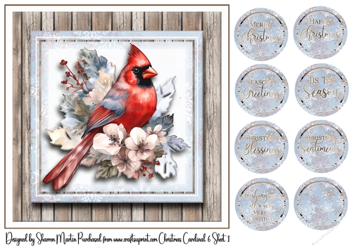 8x8 Christmas Cardinal 6 Card Front and Sentiments 