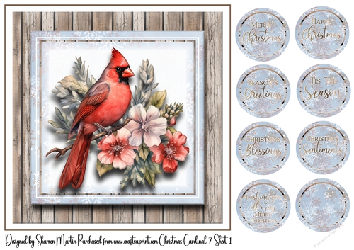 8x8 Christmas Cardinal 7 Card Front and Sentiments 
