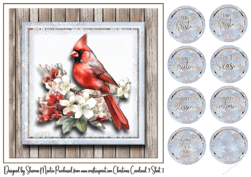 8x8 Christmas Cardinal 9 Card Front and Sentiments 