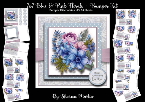 7x7 Blue & Pink Florals Bumper Kit - x13 A4 Sheets 