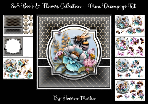8x8 Bees & Flowers Collection - x7 A4 Sheets Decoupage 