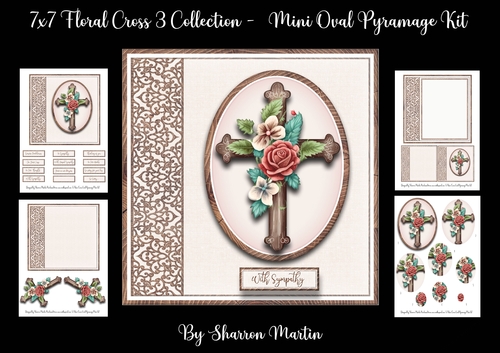 7x7 Floral Cross 3 Mini Oval Pyramage Kit - x4 A4 Sheets 
