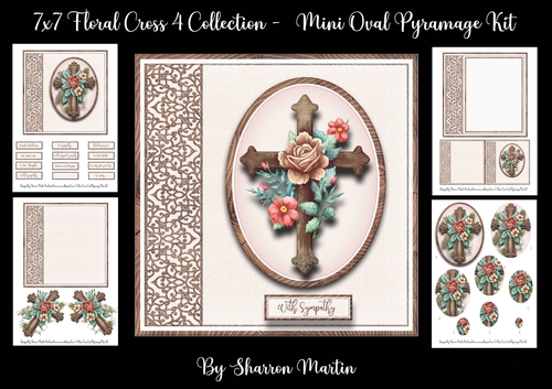 7x7 Floral Cross 4 Mini Oval Pyramage Kit - x4 A4 Sheets 