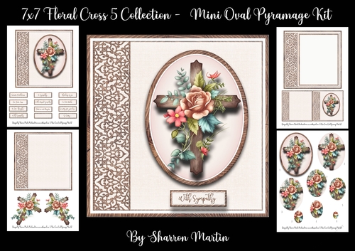 7x7 Floral Cross 5 Mini Oval Pyramage Kit - x4 A4 Sheets 