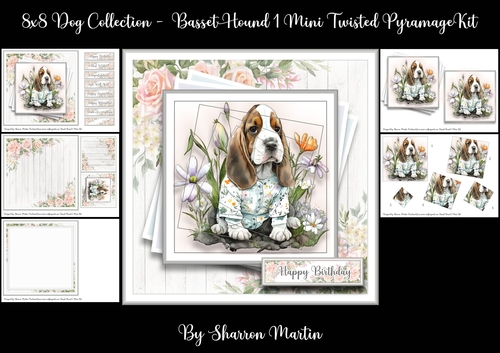 8x8 Basset Hound 1 Mini Twisted Pyramage Kit - x5 A4 Sheets