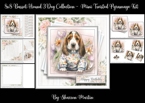 8x8 Basset Hound 3 Mini Twisted Pyramage Kit - x5 A4 Sheets