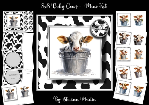 8x8 Baby Cows Mini Kit - x10 A4 Sheets 