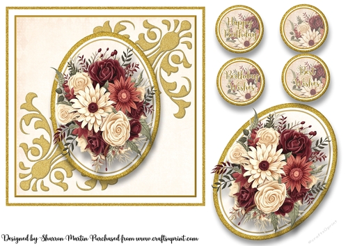 7x7 Maroon & Cream Card Front with Topper and sentiments