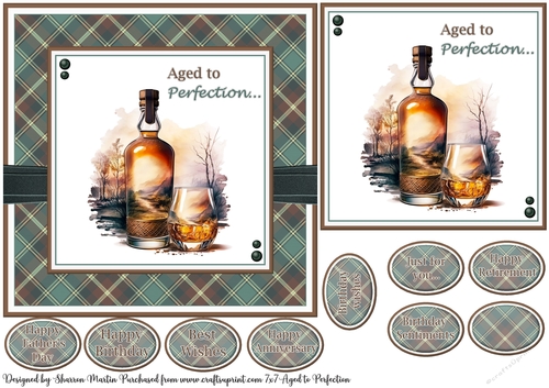 7x7 Aged to Perfection Card Front, Topper & Sentiments