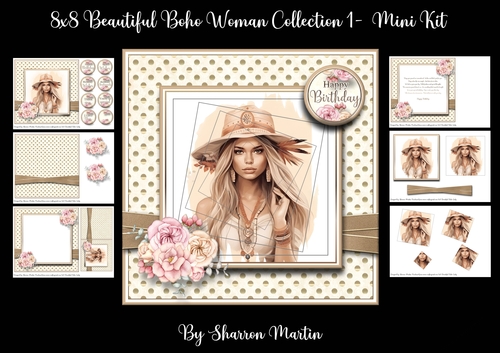 8x8 Beautiful Boho Woman Col 1 Mini Kit - x6 A4 Sheets