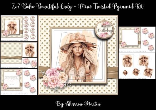 7x7 Boho Beautiful Lady Mini Kit - x5 A4 Sheets 
