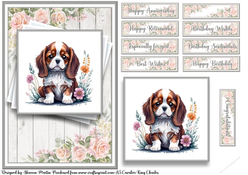 A5 Cavalier King Charles Card Front, Topper and Sentiments 