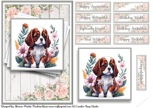 A5 Cavalier King Charles Card Front 2, Topper and Sentiments 