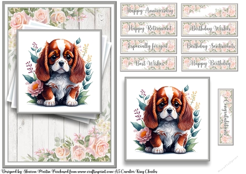 A5 Cavalier King Charles Card Front 3, Topper and Sentiments 