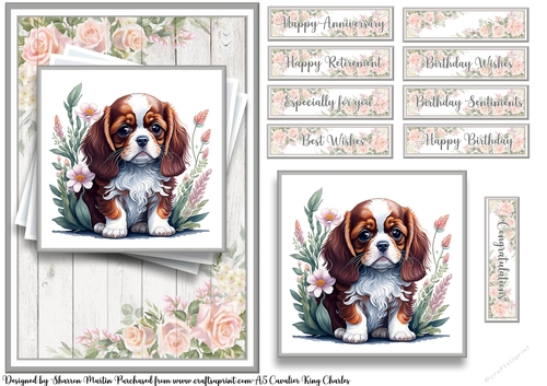 A5 Cavalier King Charles Card Front 4, Topper and Sentiments 