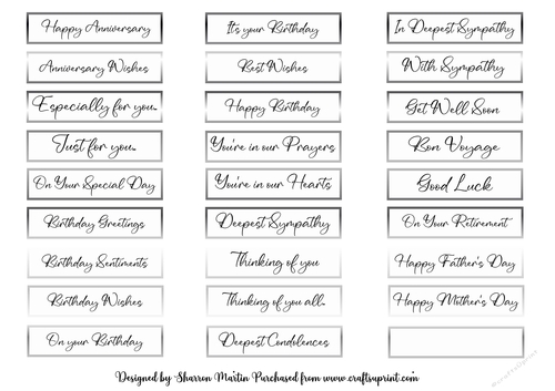 A4 Readymade Silver Edge with Black Font Sentiments for Birthday, Sympathy, and other occasions CU/CU4CU/PU