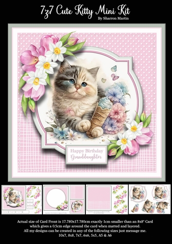 7x7 Cute Kitty Mini Decoupage Kit- x4 A4 sheets 