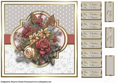 8x8 Christmas Floral 1 Card Front with Sentiments 