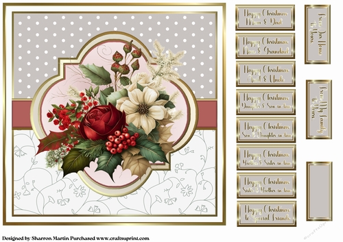 8x8 Christmas Floral 2 Card Front with Sentiments 