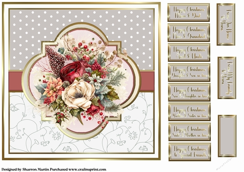 8x8 Christmas Floral 3 Card Front with Sentiments 