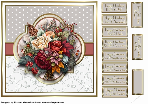 8x8 Christmas Floral 4 Card Front with Sentiments 