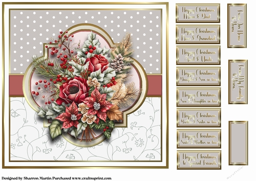 8x8 Christmas Floral 5 Card Front with Sentiments 
